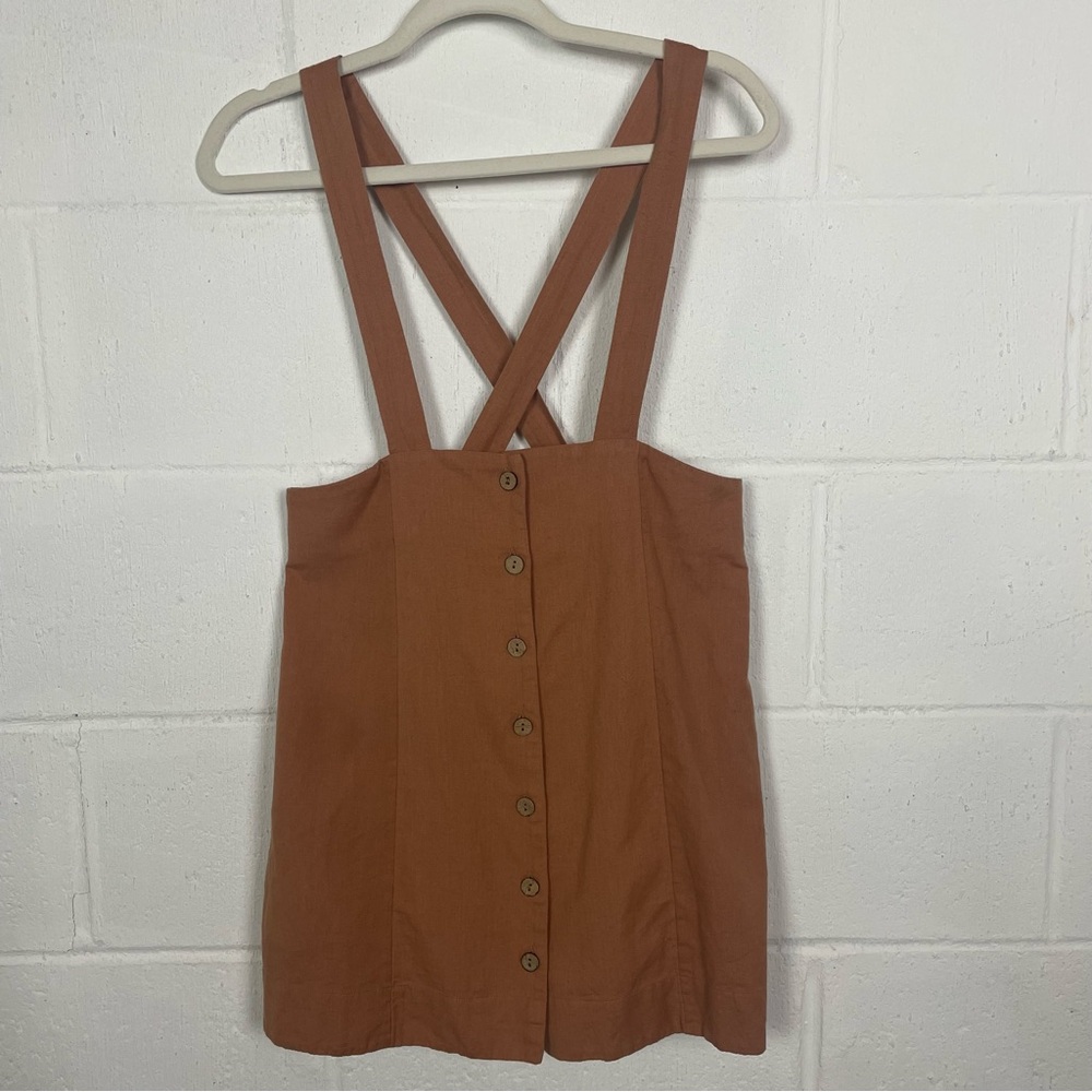 Women’s Rust Button-Front Pinafore Dress with Crossback Straps